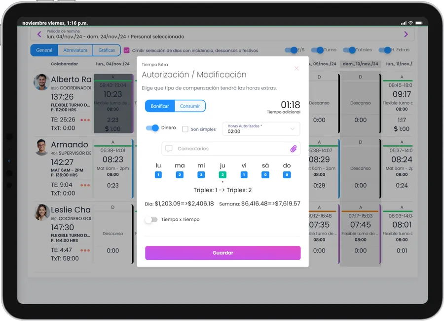 Semáforo de riesgo financiero de horas extra - Kaelia